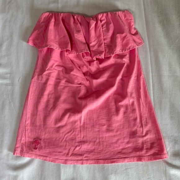 Lilly Pulitzer Wiley Ruffle Tube Top Hot Pink Cotton XSMALL Strapless Knit Tee - Picture 1 of 4